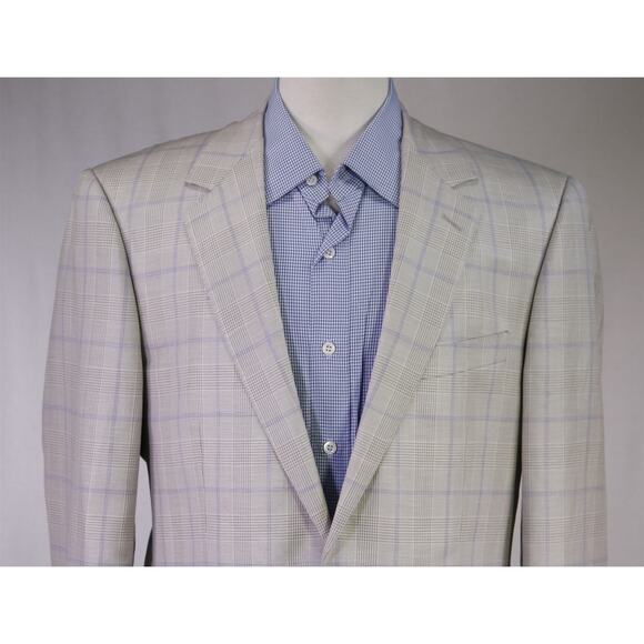Beaux New York Bespoke Custom Gray Purple Windowpane Wool Linen Silk Blazer 42S - Picture 3 of 11